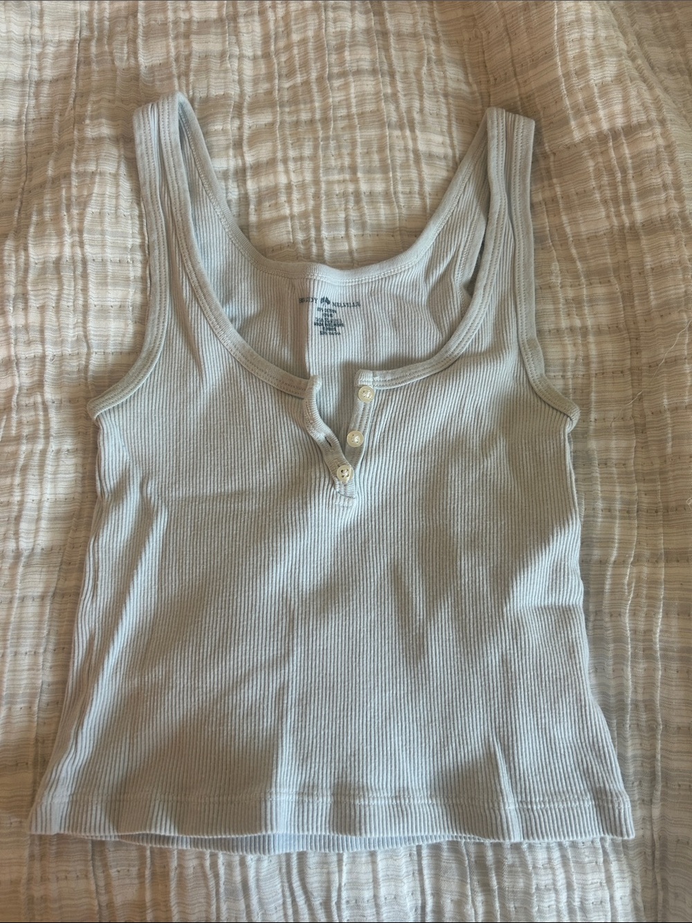 Baby Blue Brandy Melville Ribbed Henley Tank Top - 3-Button Scoop Neck